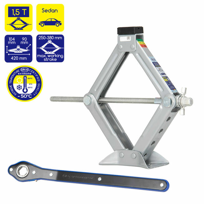 Podnośnik TRAPEZOWY 1,5t ALCA + Guma + Klucz grzechotka