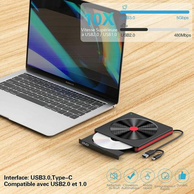 Nagrywarka DVD CD zewnętrzna USB3.0 odtwarzacz napęd laptop