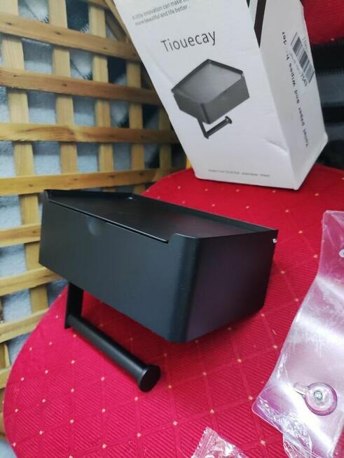 Uchwyt na papier toaletowy z półka Czarny stal nierdzewna