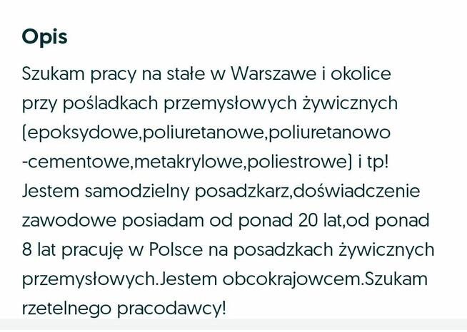 Szukam pracy przy pośladkach żywicznych przemysłowych