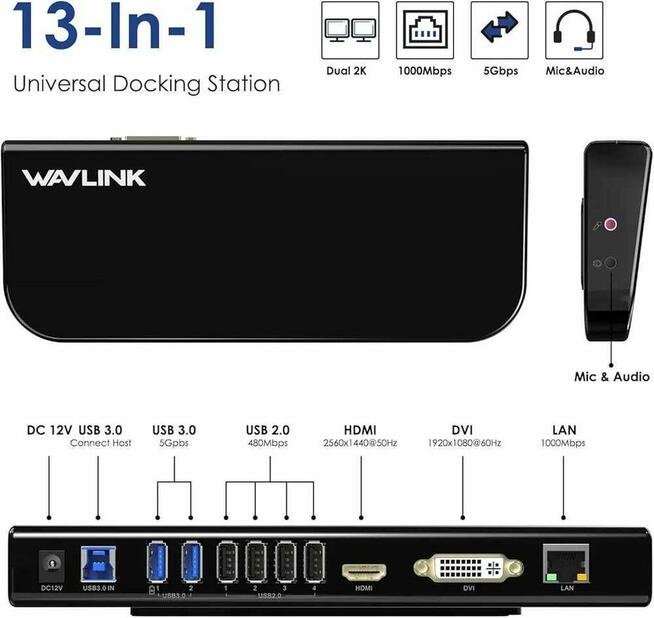 Stacja Dokująca Wavlink WL-UG39DK1 USB3.0 HDMI DVI VGA Apple