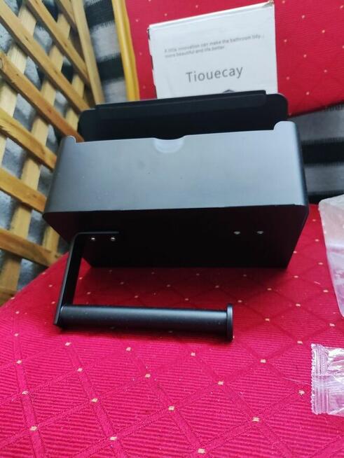 Uchwyt na papier toaletowy z półka Czarny stal nierdzewna