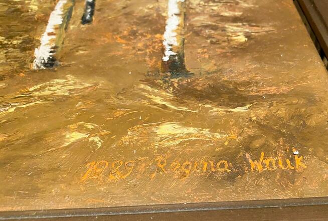 Pejzaż jesienny Regina Wnuk 1989 olej na płótnie w oprawie