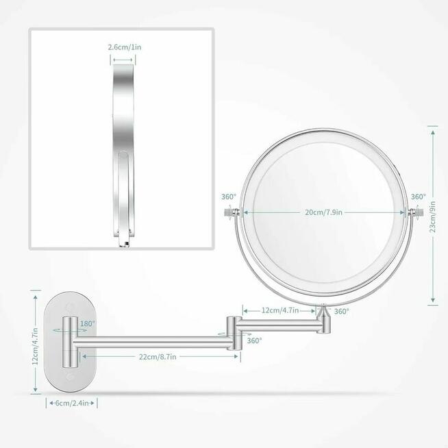Lustro Lusterko kosmetyczne makijaż ścianę LED podświetlane