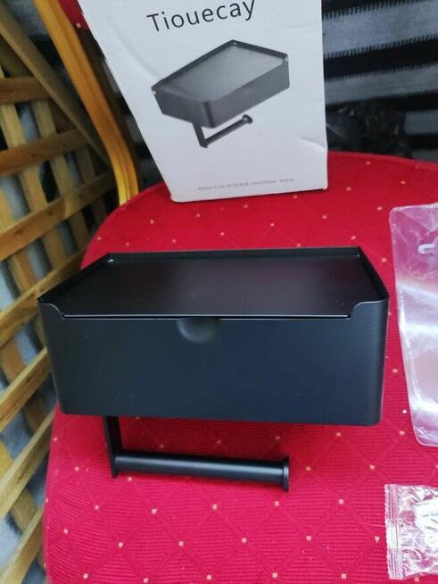 Uchwyt na papier toaletowy z półka Czarny stal nierdzewna