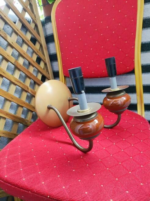 Lampa Kinkiet na ścianę PRL Lampka złota ścienna brązowa