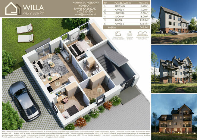 3-pokojowe w Centrum Kartuz z ogródkiem i własnym parkingiem