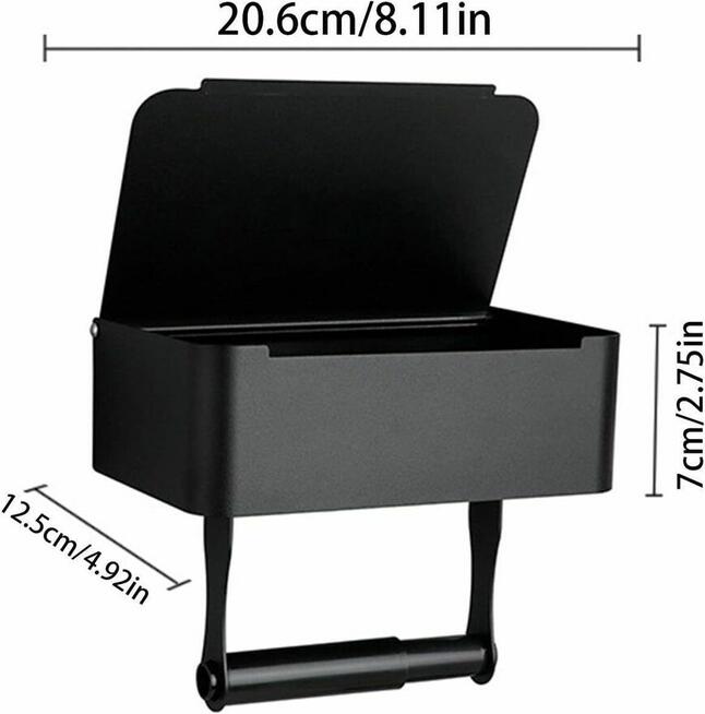 Uchwyt na papier toaletowy z półka Czarny stal nierdzewna