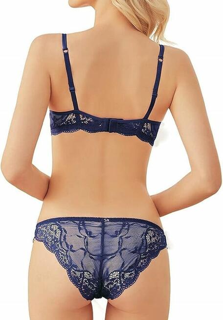 80B M SHEKINI Koronkowy biustonosz i majtki granatowy komple