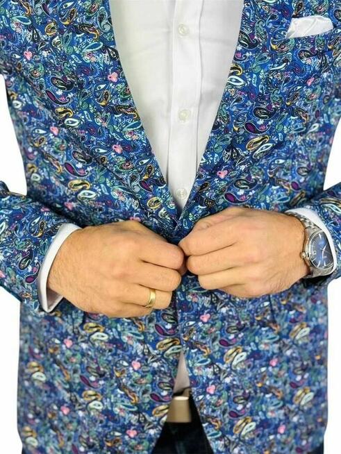 MARCO MILANO Marynarka męska C22 niebieska paisley kwiaty