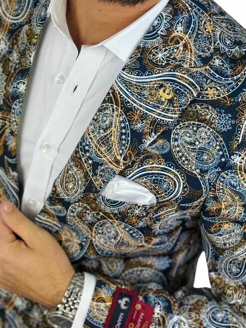 MARCO MILANO Marynarka męska C25 paisley, granatowa, beżowa,