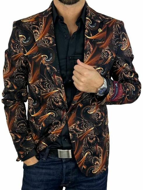 MARCO MILANO Marynarka męska C24 czarna złota glamour