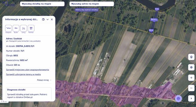 Działki z linią brzegową nad Narwią Szablak. Bezpośrednio