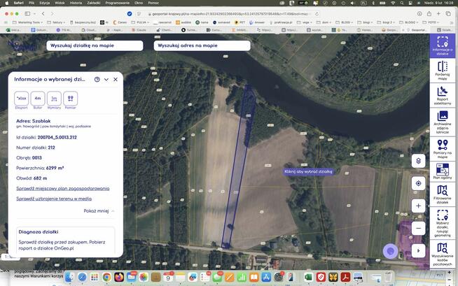 Działki z linią brzegową nad Narwią Szablak. Bezpośrednio