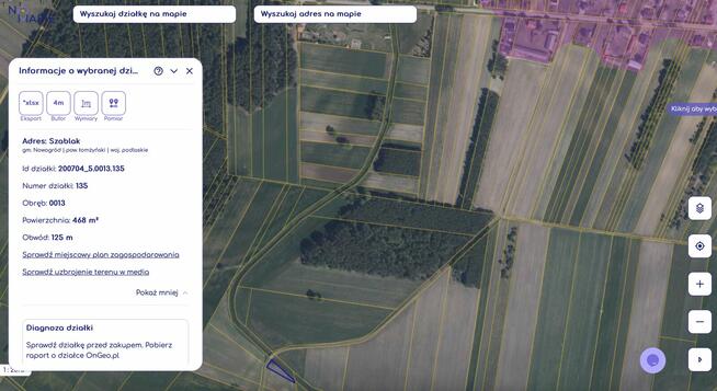 Działki z linią brzegową nad Narwią Szablak. Bezpośrednio