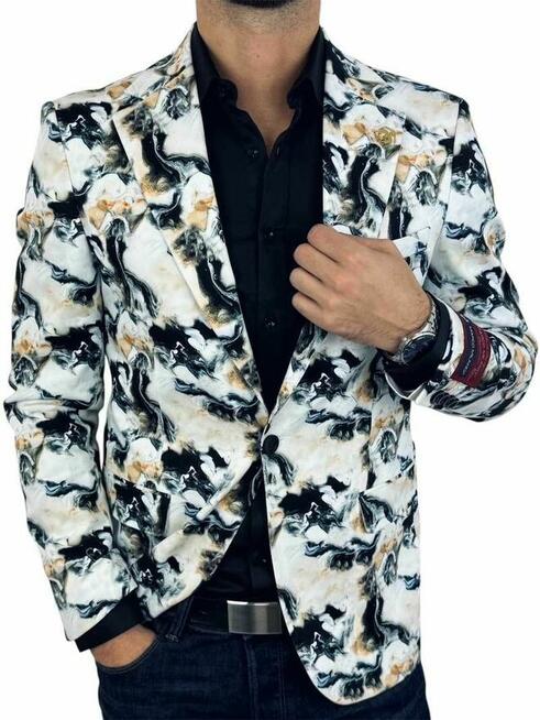 MARCO MILANO Marynarka męska C26 biała, marmurowy dym