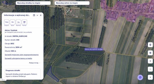 Działki z linią brzegową nad Narwią Szablak. Bezpośrednio