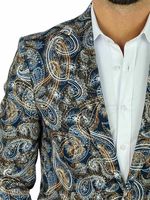 MARCO MILANO Marynarka męska C25 paisley, granatowa, beżowa,