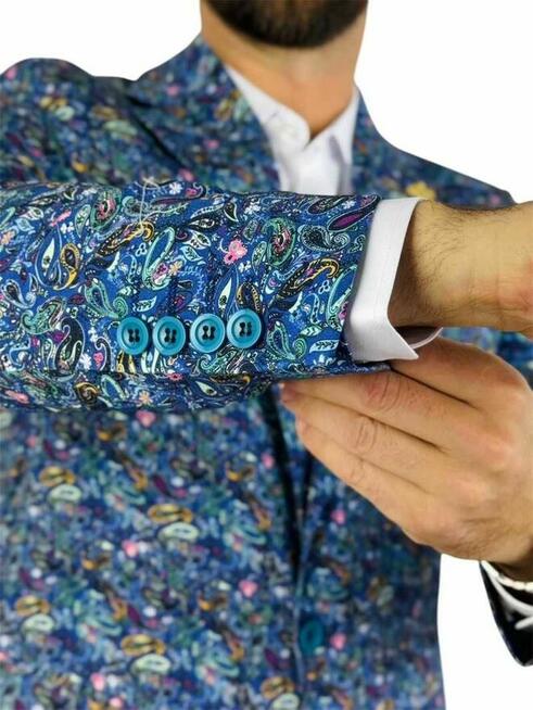 MARCO MILANO Marynarka męska C22 niebieska paisley kwiaty