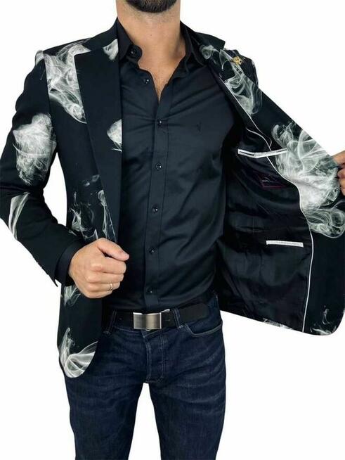 MARCO MILANO Marynarka męska C27 czarna biały dym