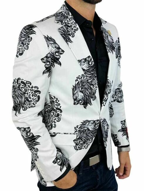 MARCO MILANO Marynarka męska C23 biała, czarny lew