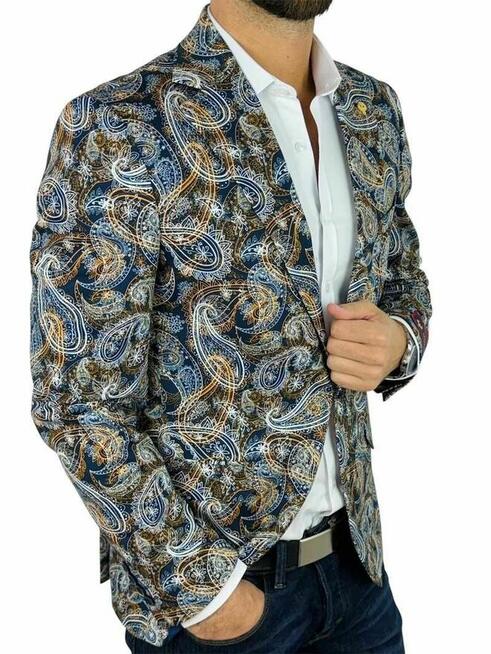 MARCO MILANO Marynarka męska C25 paisley, granatowa, beżowa,