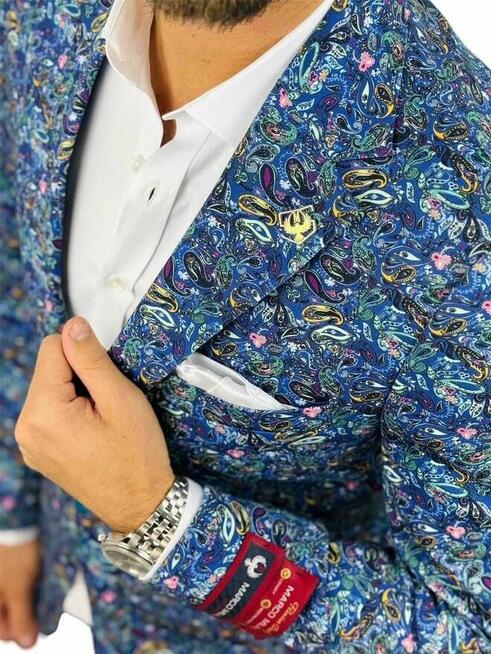 MARCO MILANO Marynarka męska C22 niebieska paisley kwiaty