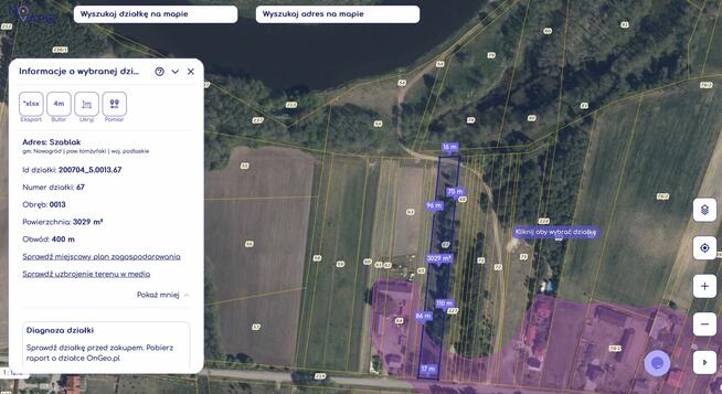 Działki z linią brzegową nad Narwią Szablak. Bezpośrednio