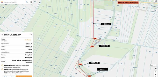 Działki z linią brzegową nad Narwią Szablak. Bezpośrednio