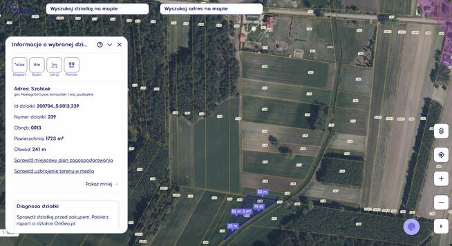 Działki z linią brzegową nad Narwią Szablak. Bezpośrednio