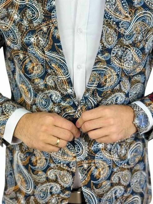 MARCO MILANO Marynarka męska C25 paisley, granatowa, beżowa,