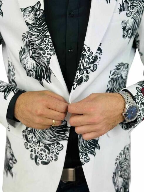 MARCO MILANO Marynarka męska C23 biała, czarny lew