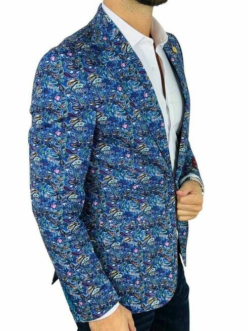 MARCO MILANO Marynarka męska C22 niebieska paisley kwiaty