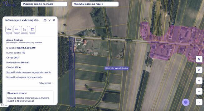 Działki z linią brzegową nad Narwią Szablak. Bezpośrednio