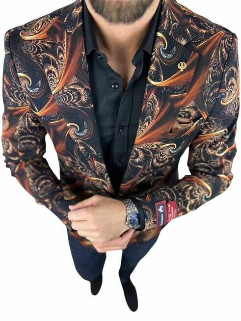 MARCO MILANO Marynarka męska C24 czarna złota glamour