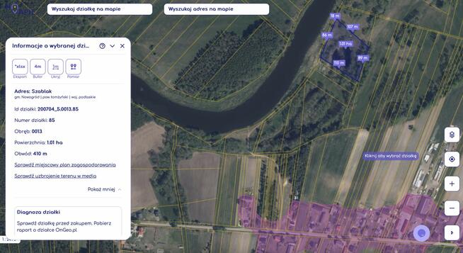 Działki z linią brzegową nad Narwią Szablak. Bezpośrednio