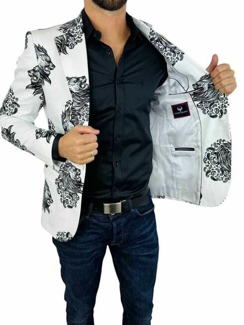 MARCO MILANO Marynarka męska C23 biała, czarny lew