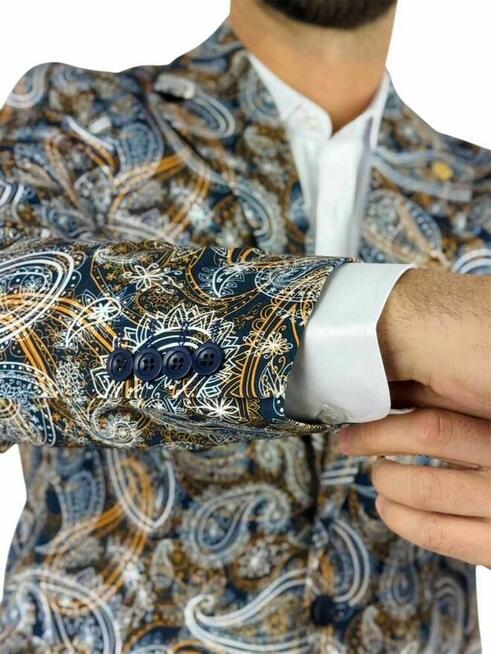 MARCO MILANO Marynarka męska C25 paisley, granatowa, beżowa,