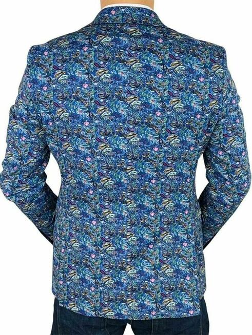 MARCO MILANO Marynarka męska C22 niebieska paisley kwiaty
