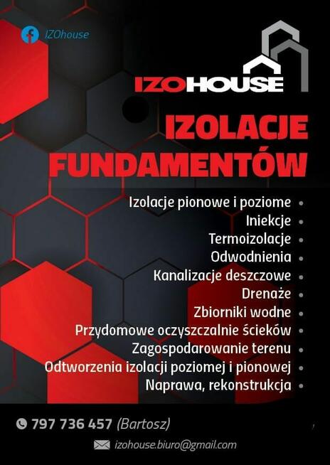 Izolacje fundamentów, hydroizolacje, drenaże, odwodnienia