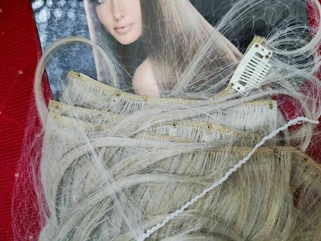 Peruka Damska długie włosy jasny blond doczepki treski