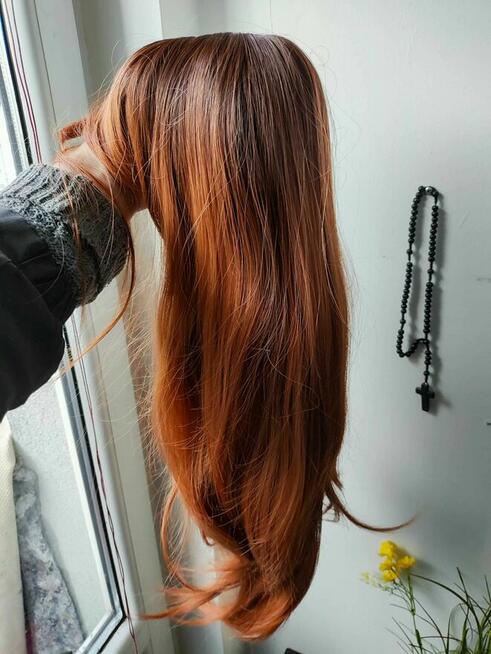 Peruka dla Kobiet Damska długie włosy Rude Ruda z grzywką