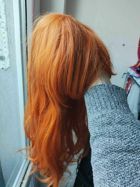 Peruka dla Kobiet Damska długie włosy ruda rude z grzywką