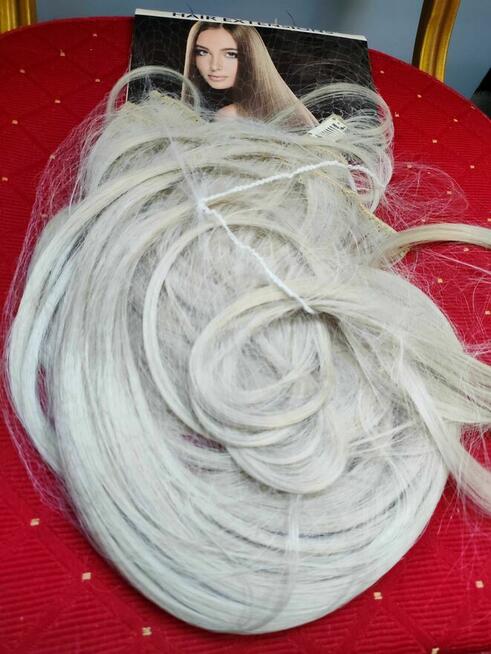 Peruka Damska długie włosy jasny blond doczepki treski