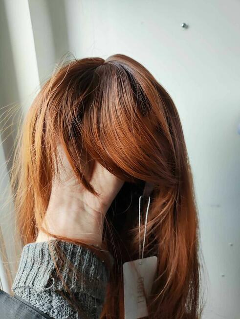 Peruka dla Kobiet Damska długie włosy Rude Ruda z grzywką