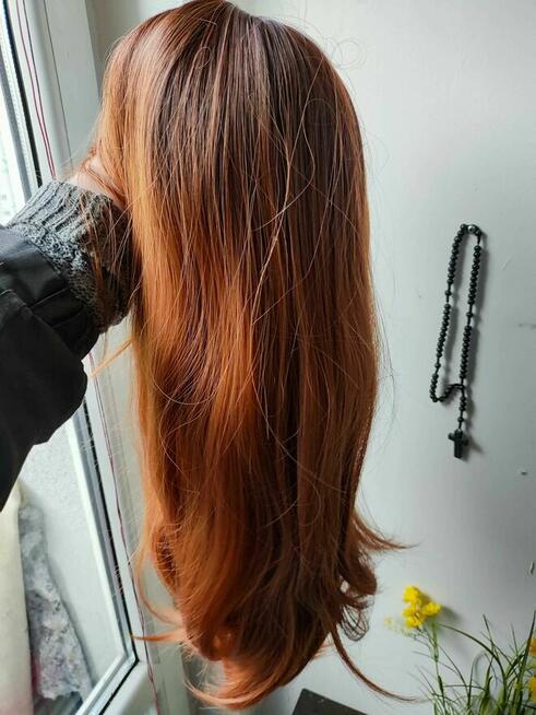 Peruka dla Kobiet Damska długie włosy Rude Ruda z grzywką