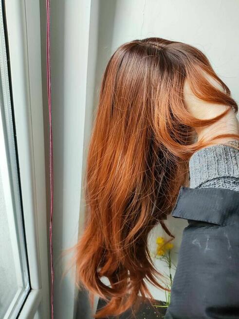 Peruka dla Kobiet Damska długie włosy Rude Ruda z grzywką