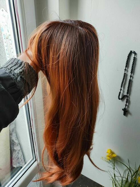 Peruka dla Kobiet Damska długie włosy Rude Ruda z grzywką