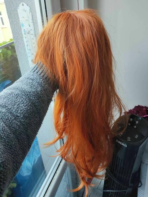 Peruka dla Kobiet Damska długie włosy ruda rude z grzywką