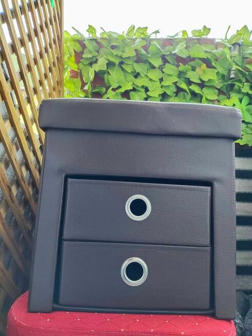 Pufa Tapicerowana Taboret Pufka szuflada szafka Brązowa